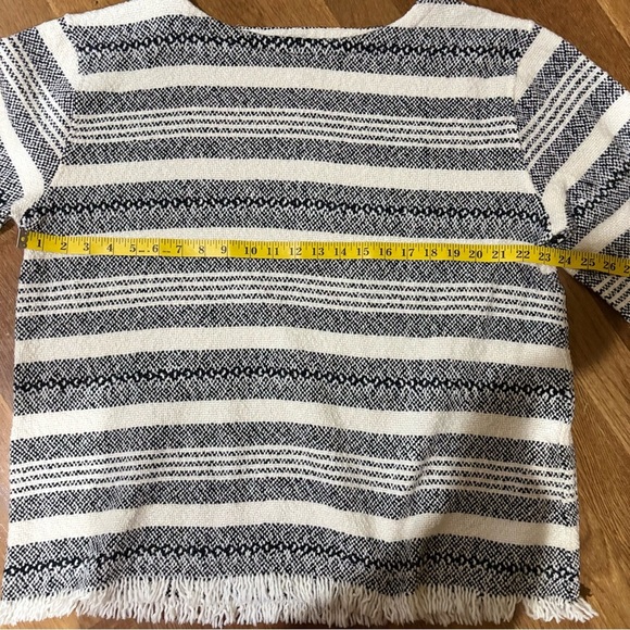 Eileen Fisher Organic Cotton Stripe Fringe Thick 3/4 Sleeve Boxy Sweater M soft - Picture 12 of 12